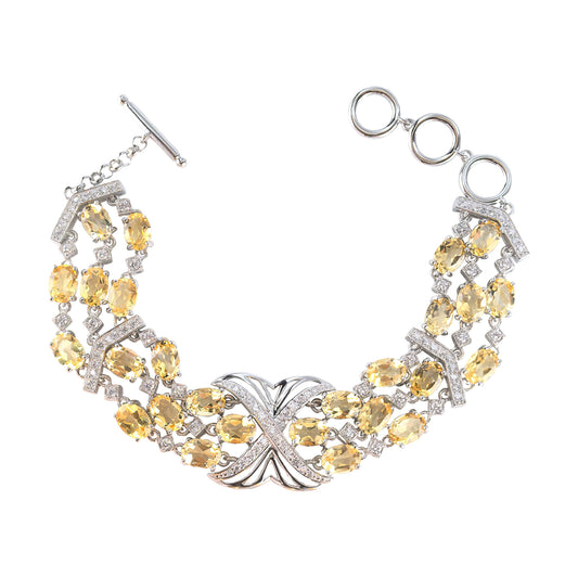 Elegant Rhodium Plated Silver 925 Jewelry Natural Citrine Bracelet