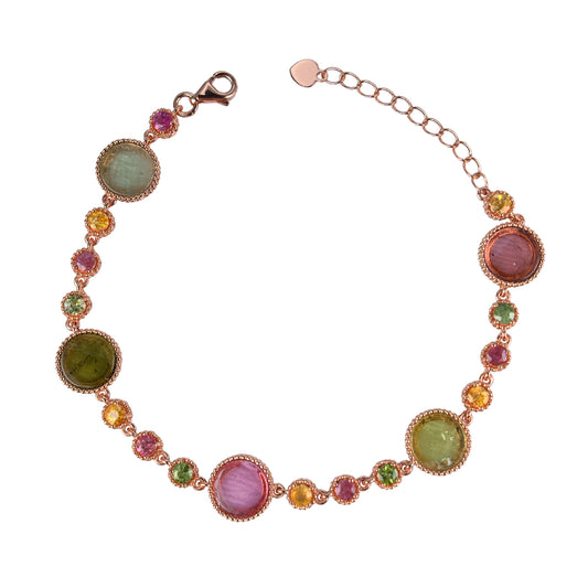 Luxurious Rose Gold Plated 925 Sterling Silver Natural Tourmaline Bracelet