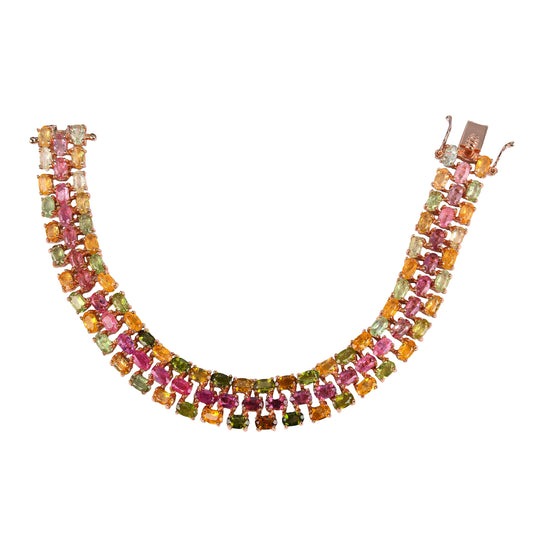 Luxurious Rose Gold Plated Silver 925 Jewelry Natural Tourmaline Bracelet