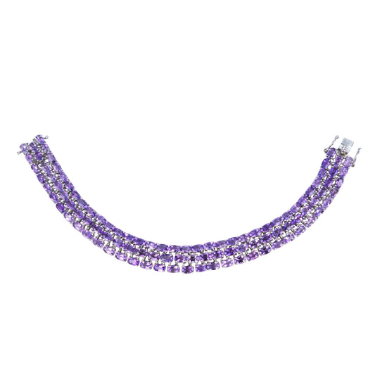 Luxurious Rhodium Plated Silver 925 Jewelry Natural Amethyst Bracelet