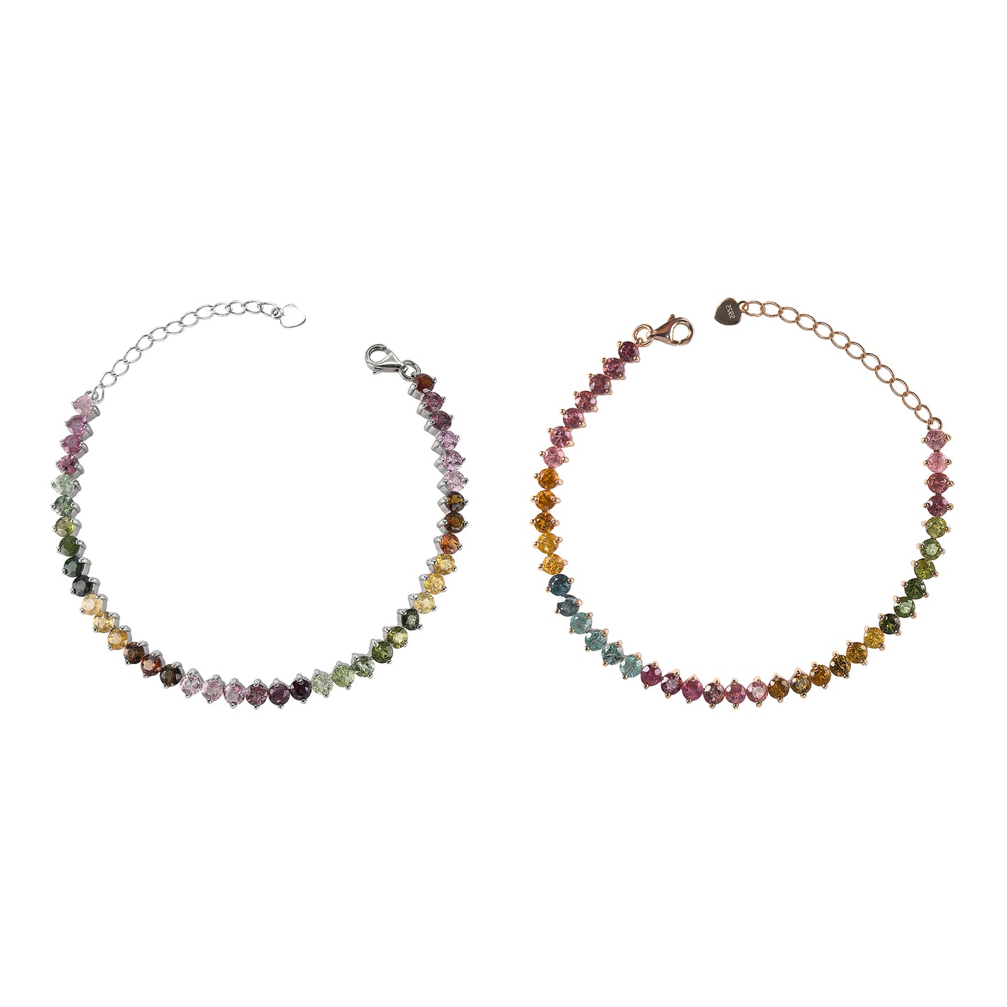 Charming Rhodium/Rose Gold Plated Silver 925 Natural Tourmaline Bracelet