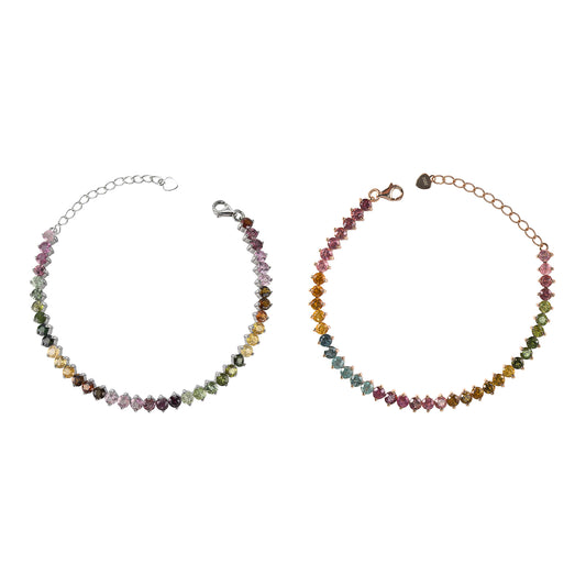 Charming Rhodium/Rose Gold Plated Silver 925 Natural Tourmaline Bracelet