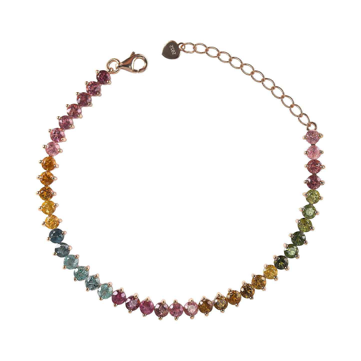 Charming Rhodium/Rose Gold Plated Silver 925 Natural Tourmaline Bracelet