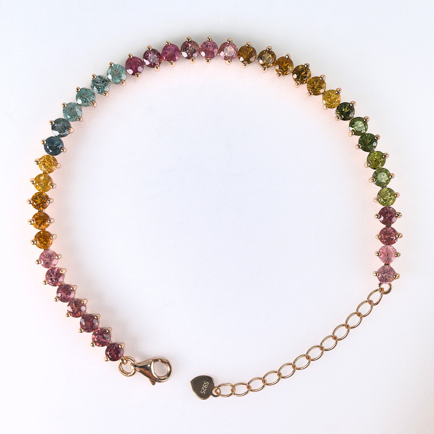 Charming Rhodium/Rose Gold Plated Silver 925 Natural Tourmaline Bracelet
