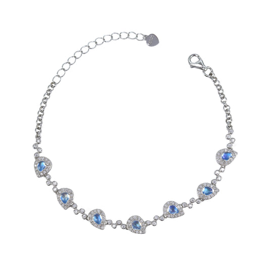 Charming 925 Silver Jewelry Bracelet Rhodium Plated Natural Moonstone