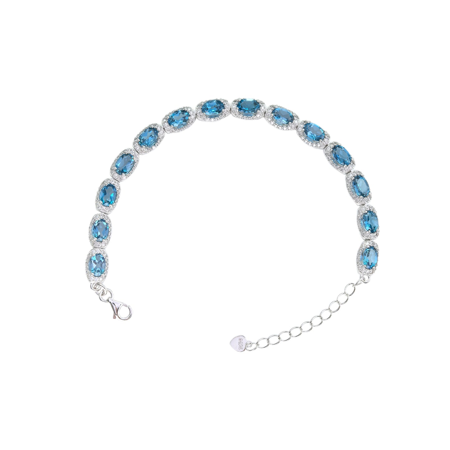 Exquisite Rhodium Plated 925 Sterling Silver Natural Swiss Blue Topaz Bracelet