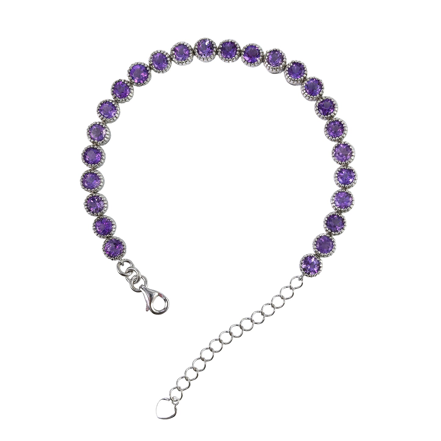 Elegant Rhodium Plated Silver 925 Jewelry Natural Amethyst Bracelet