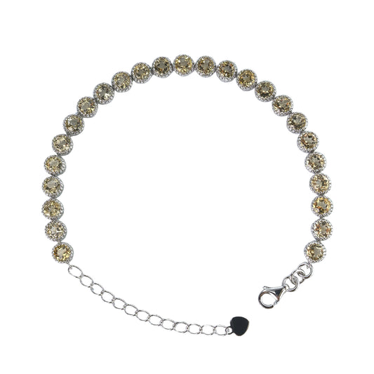 Delicate Rhodium Plated Silver 925 Jewelry Natural Citrine Bracelet