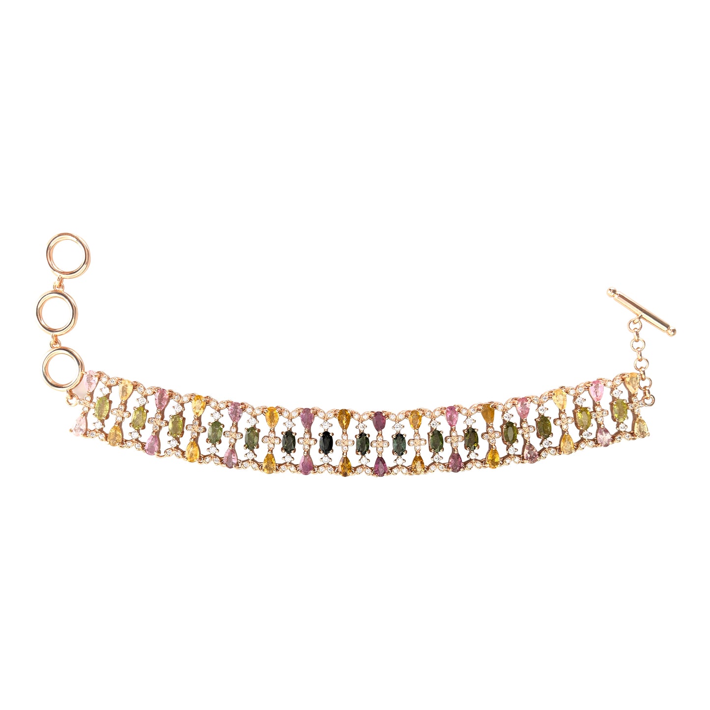 Rose Gold Plated Sterling Silver 925 Bracelet Precious Natural Tourmaline