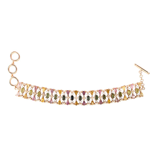 Rose Gold Plated Sterling Silver 925 Bracelet Precious Natural Tourmaline