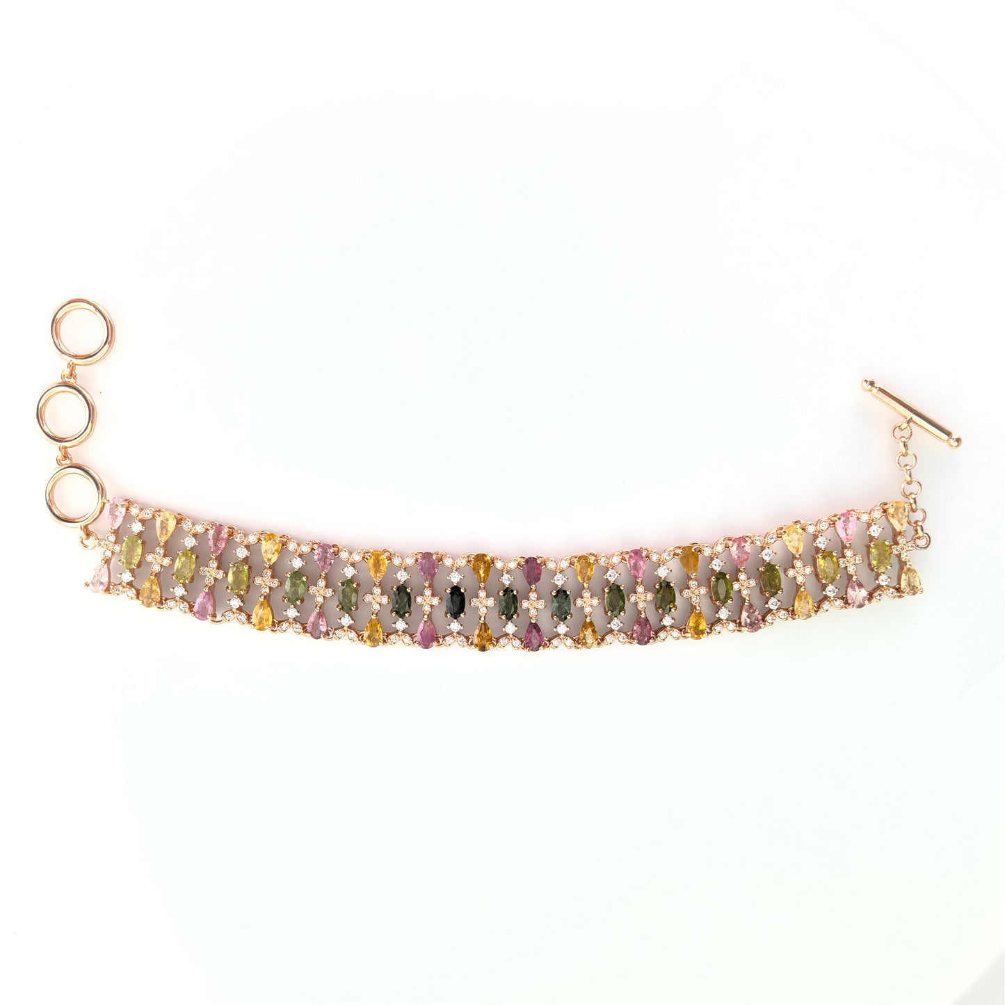Rose Gold Plated Sterling Silver 925 Bracelet Precious Natural Tourmaline