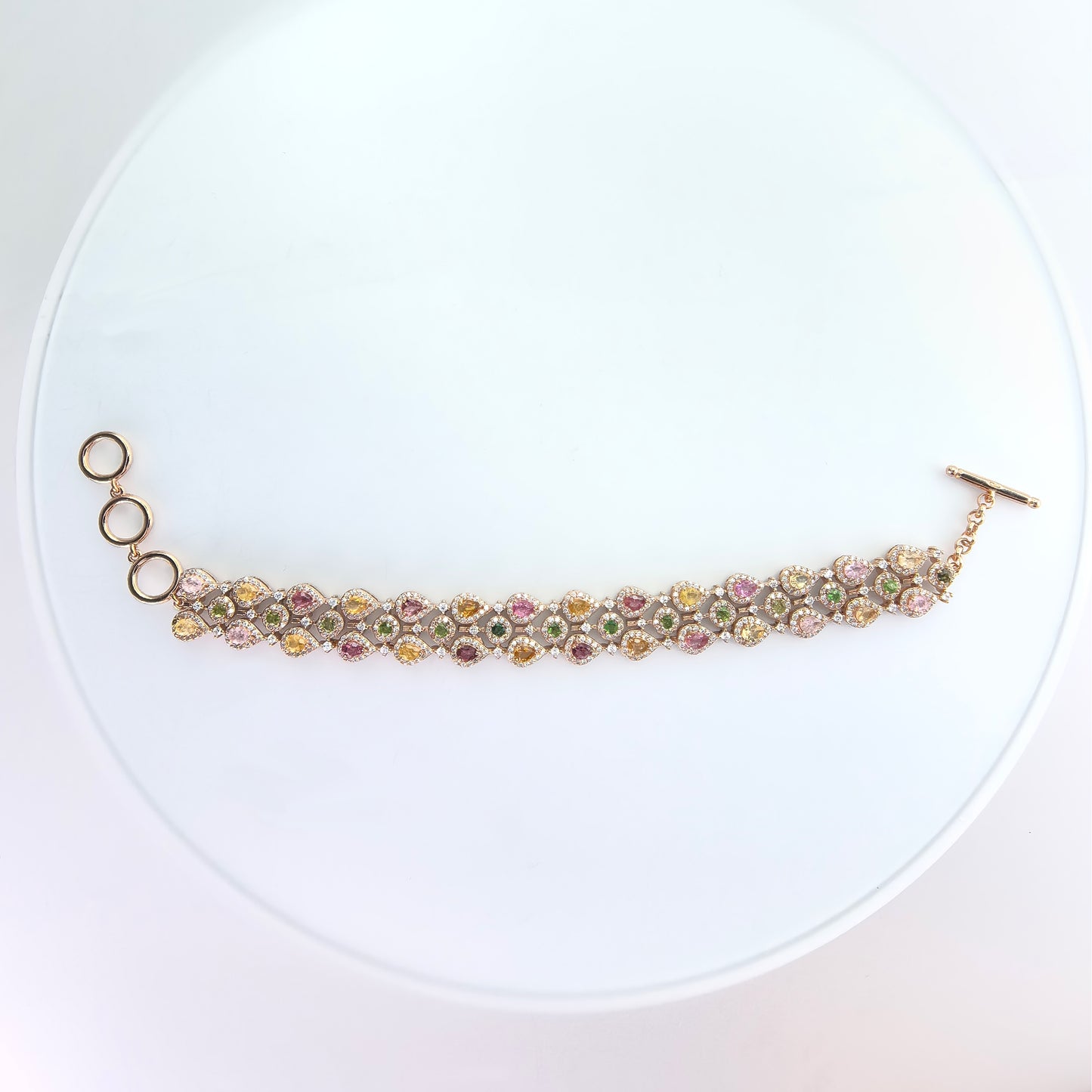 Opulent Rose Gold Plated 925 Silver Jewelry Natural Tourmaline Bracelet