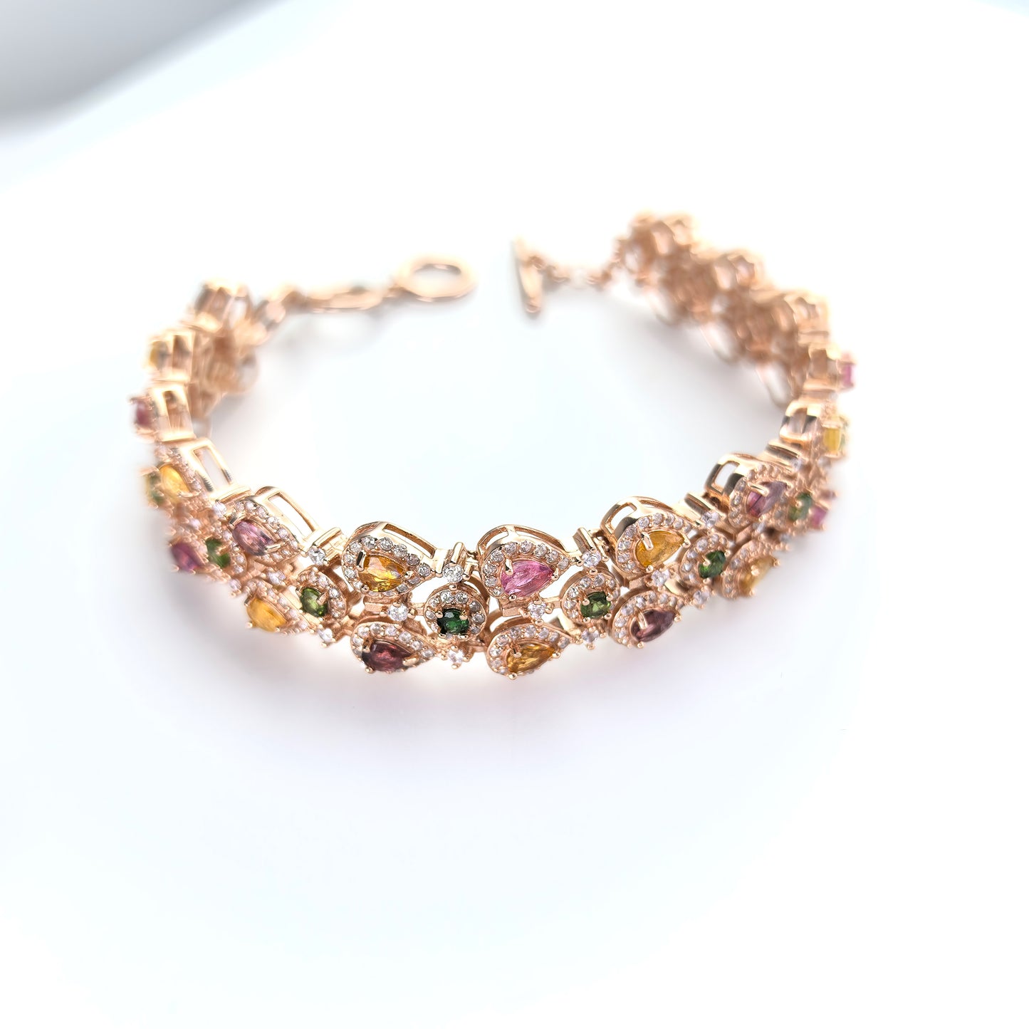 Opulent Rose Gold Plated 925 Silver Jewelry Natural Tourmaline Bracelet