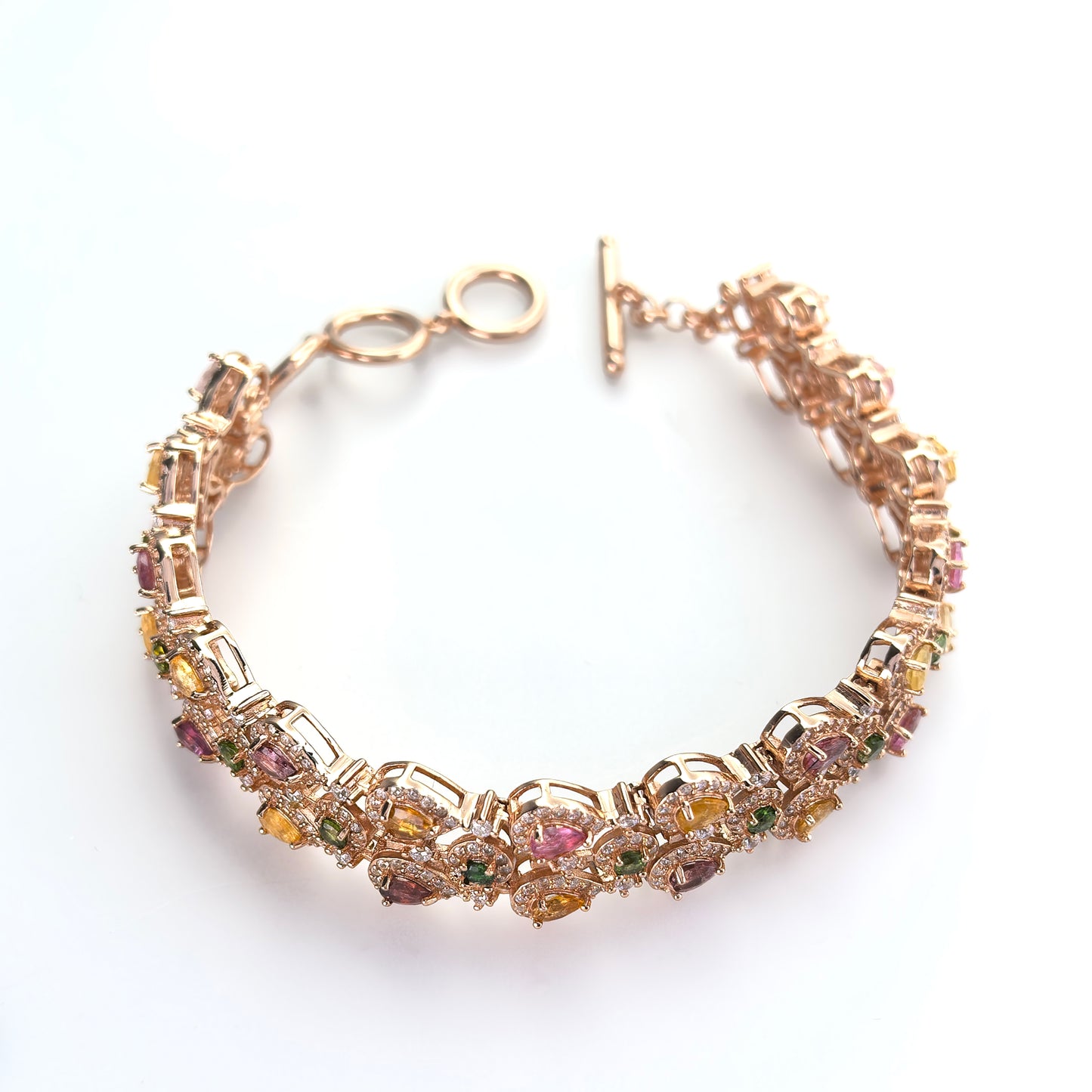 Opulent Rose Gold Plated 925 Silver Jewelry Natural Tourmaline Bracelet