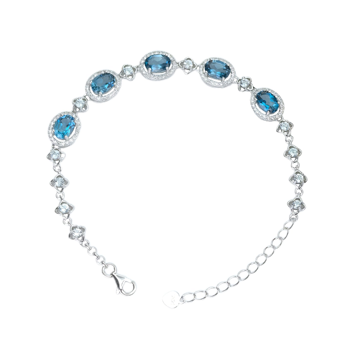 Graceful Rhodium Plated Silver 925 Bracelet Natural London Blue Topaz