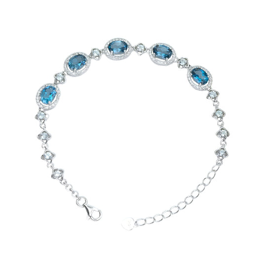 Graceful Rhodium Plated Silver 925 Bracelet Natural London Blue Topaz