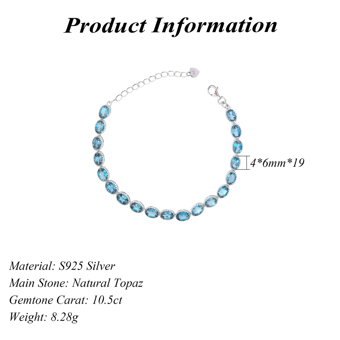 Gorgeous Rhodium Plated 925 Silver Natural London Blue Topaz Bracelet