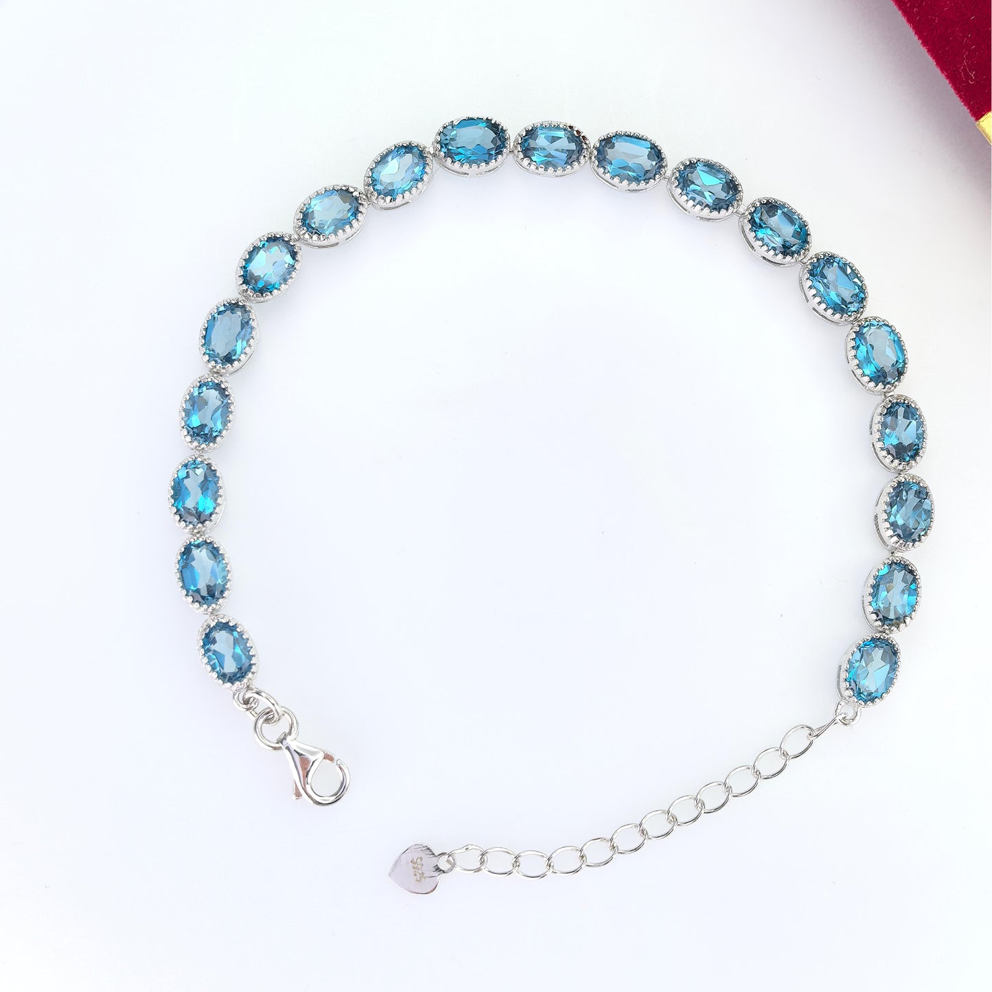 Gorgeous Rhodium Plated 925 Silver Natural London Blue Topaz Bracelet