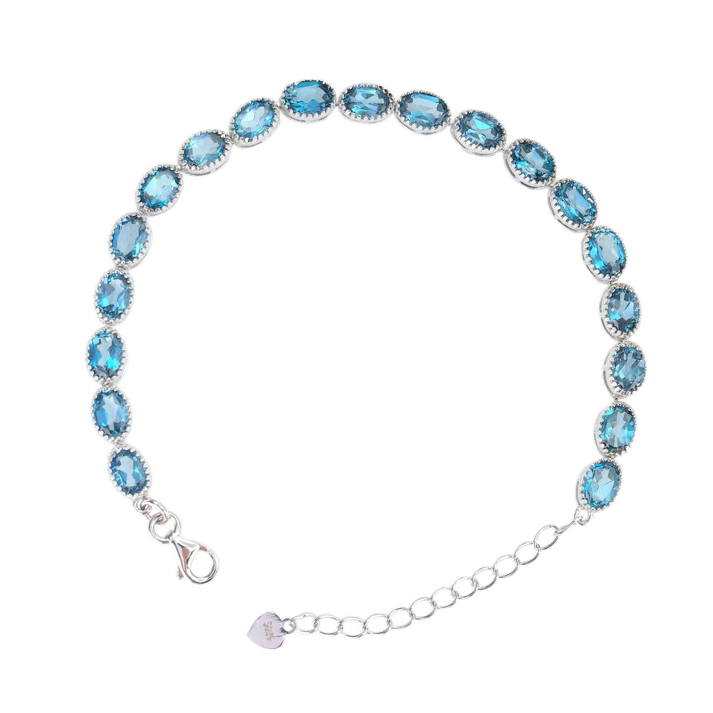 Gorgeous Rhodium Plated 925 Silver Natural London Blue Topaz Bracelet