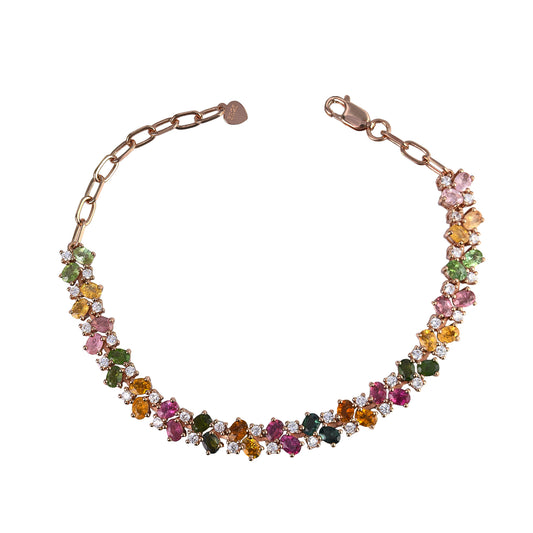 Gorgeous Rose Gold Plated Silver 925 Jewelry Natural Tourmaline Bracelet