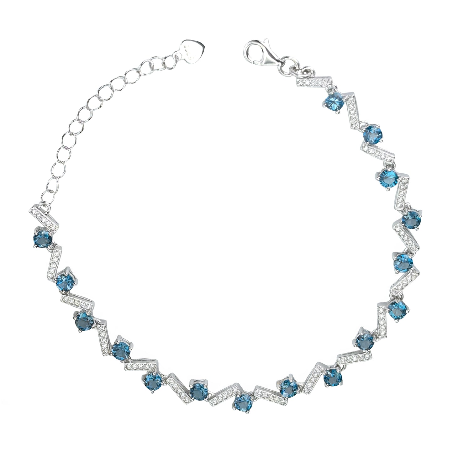 Unique Rhodium Plated Silver 925 Bracelet Natural London Blue Topaz