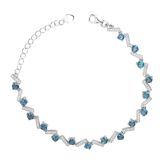 Unique Rhodium Plated Silver 925 Bracelet Natural London Blue Topaz