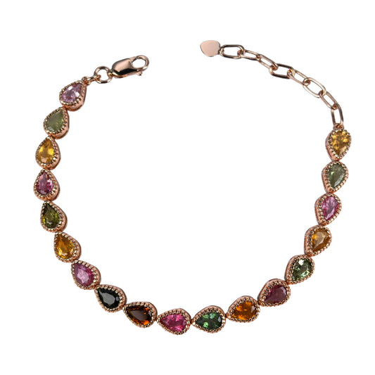 Graceful Rose Gold Plated Silver 925 Jewelry Natural Tourmaline Bracelet