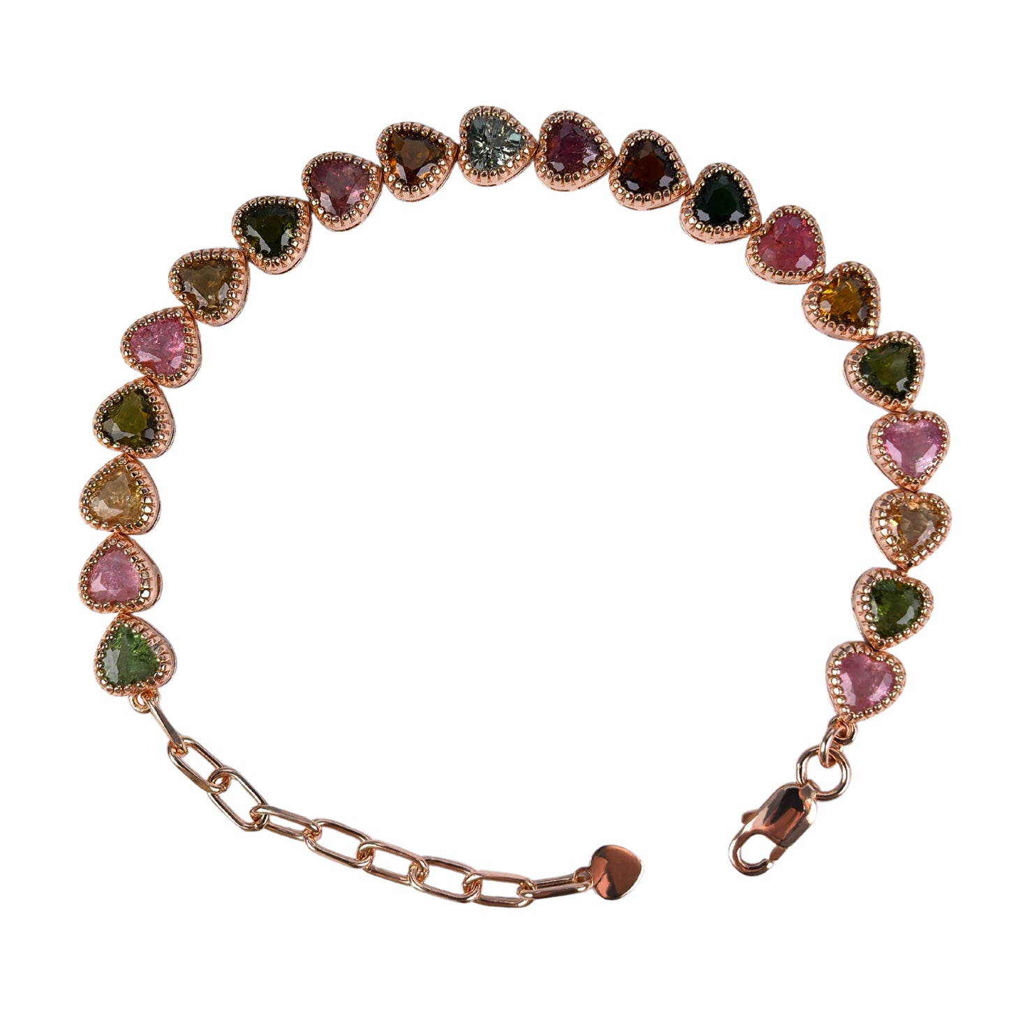 Charming Rose Gold Plated Silver 925 Jewelry Natural Tourmaline Heart Bracelet