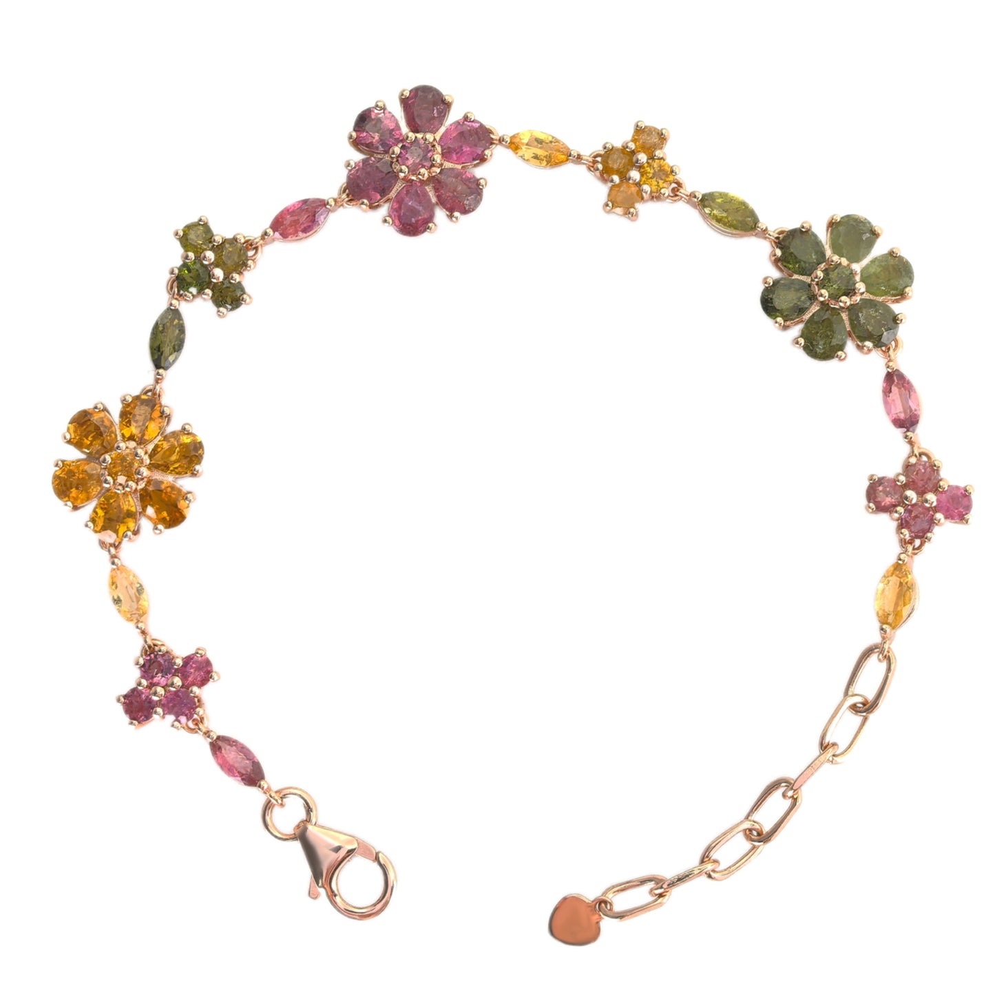 Graceful Rose Gold Plated 925 Silver Natural Tourmaline Flower Bracelet