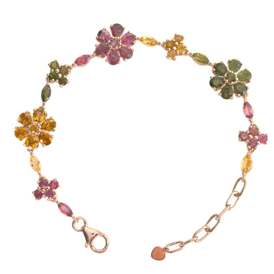 Graceful Rose Gold Plated 925 Silver Natural Tourmaline Flower Bracelet