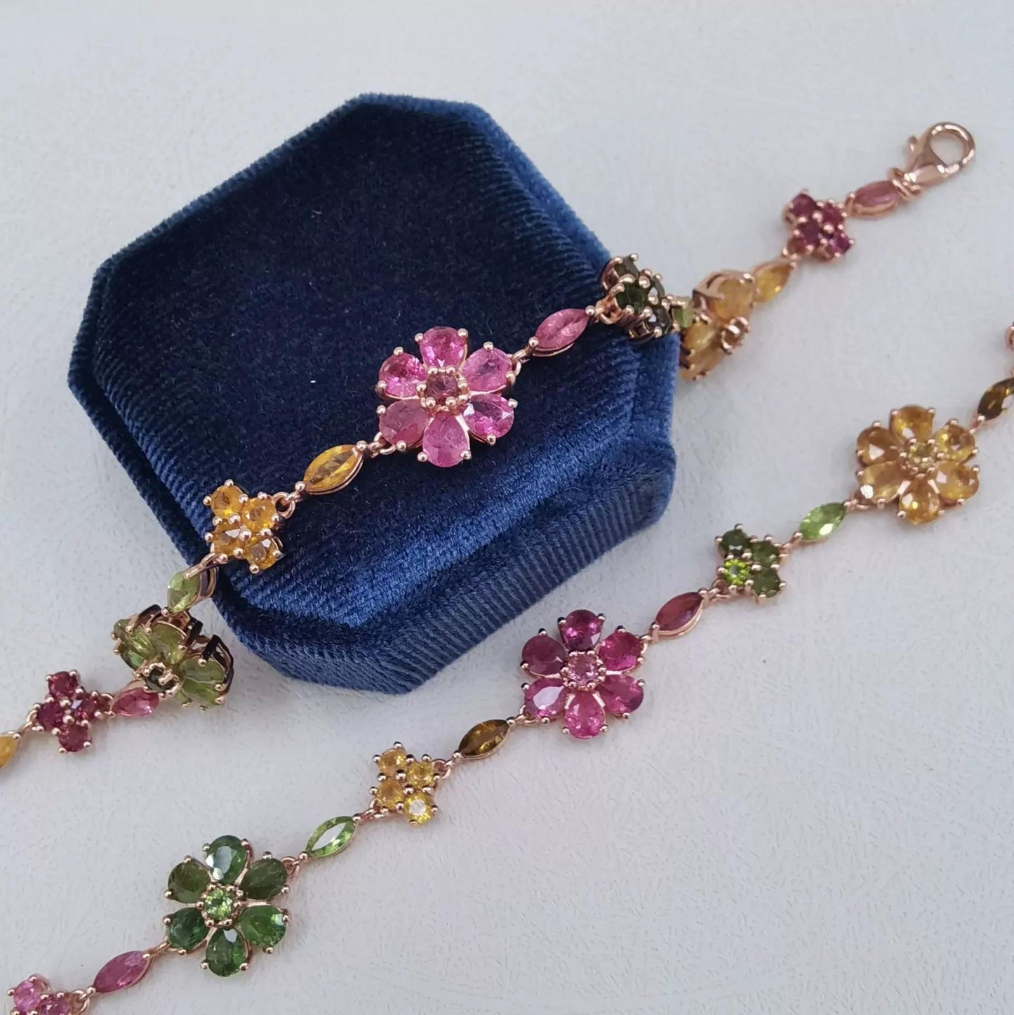 Graceful Rose Gold Plated 925 Silver Natural Tourmaline Flower Bracelet