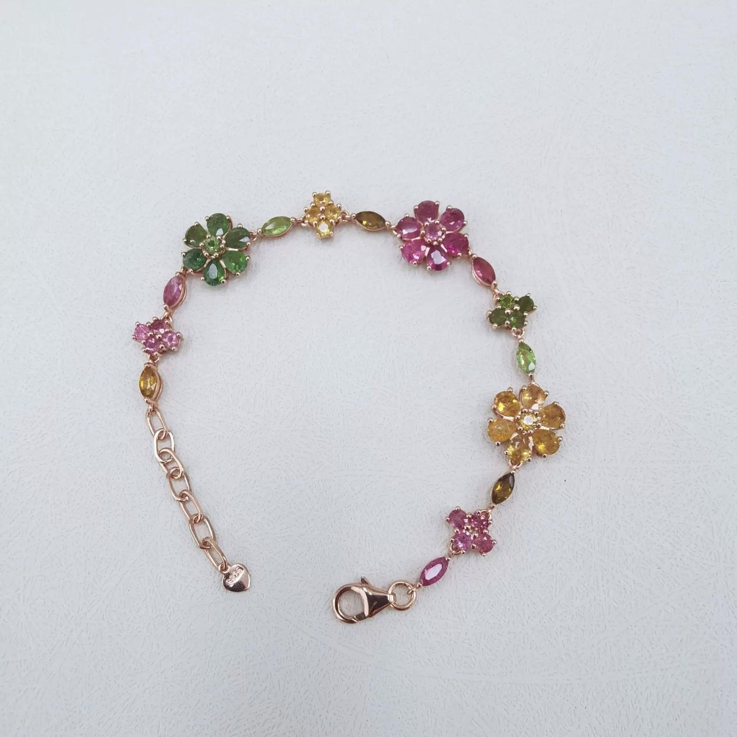 Graceful Rose Gold Plated 925 Silver Natural Tourmaline Flower Bracelet