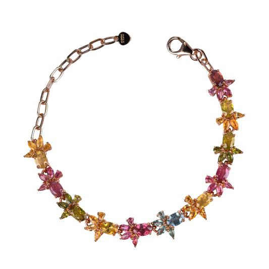 Unique Rose Gold Plated Silver 925 Jewelry Natural Tourmaline Bracelet