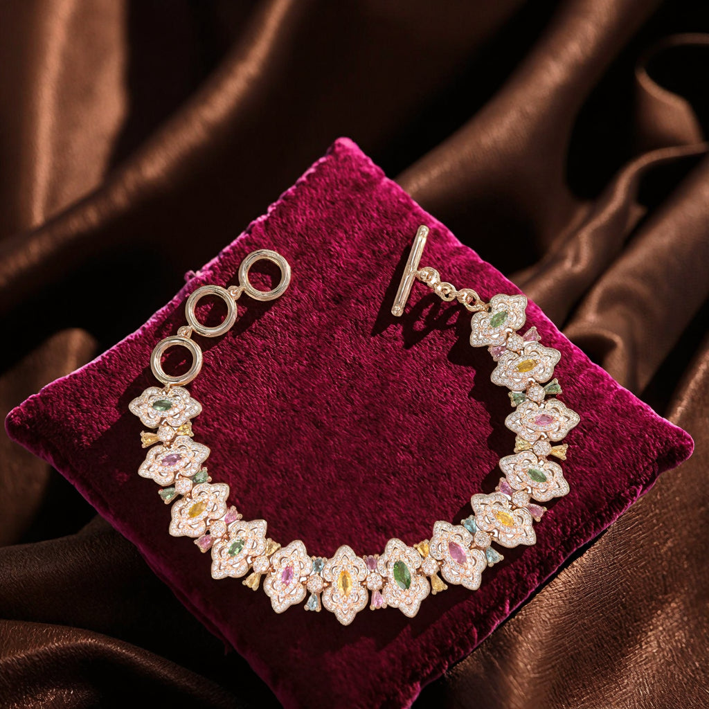 Luxurious 925 Sterling Silver Natural Tourmaline Bracelet Rose Gold Plated