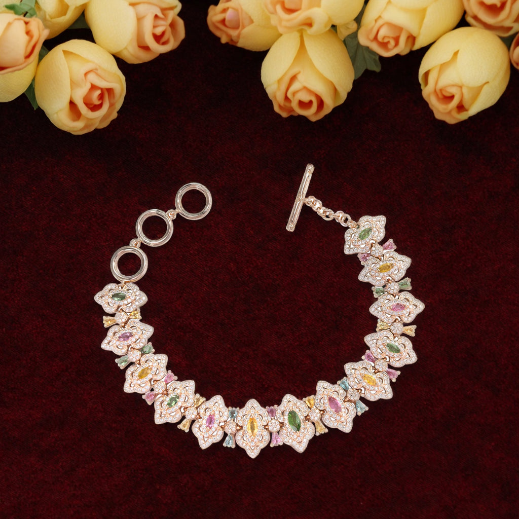 Luxurious 925 Sterling Silver Natural Tourmaline Bracelet Rose Gold Plated