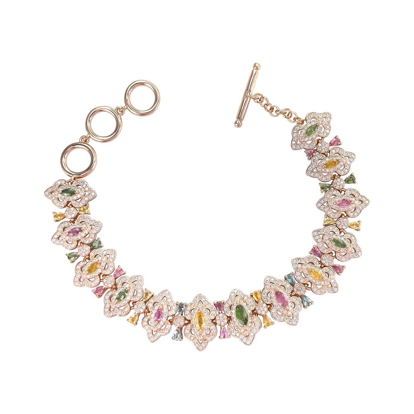 Luxurious 925 Sterling Silver Natural Tourmaline Bracelet Rose Gold Plated