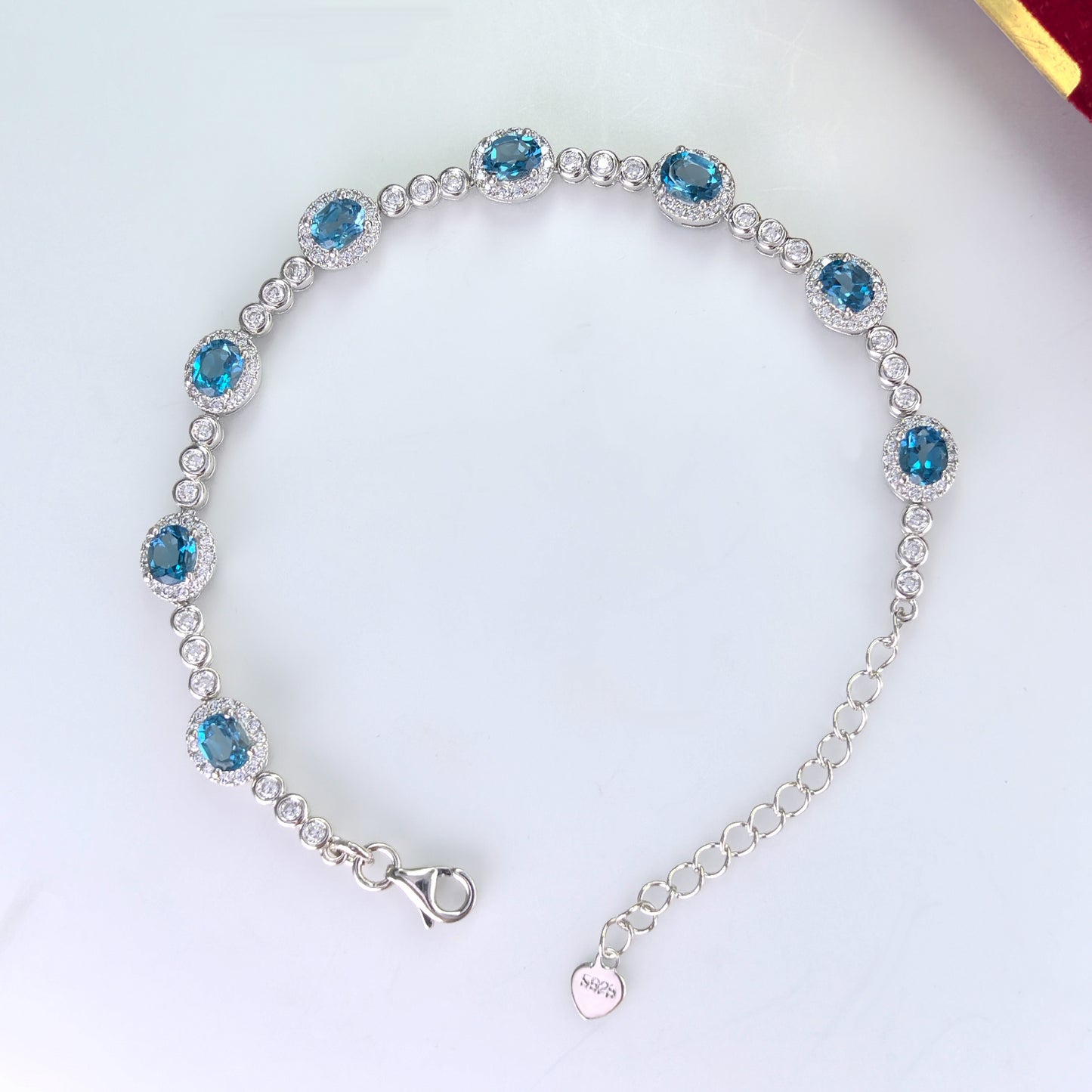 Dazzling Rhodium Plated Silver 925 Jewelry Natural London Blue Topaz Bracelet