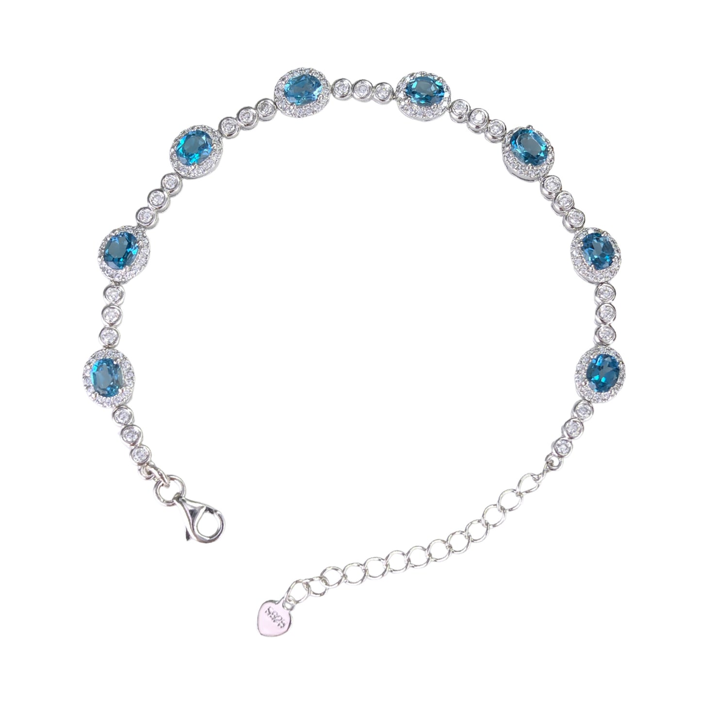 Dazzling Rhodium Plated Silver 925 Jewelry Natural London Blue Topaz Bracelet