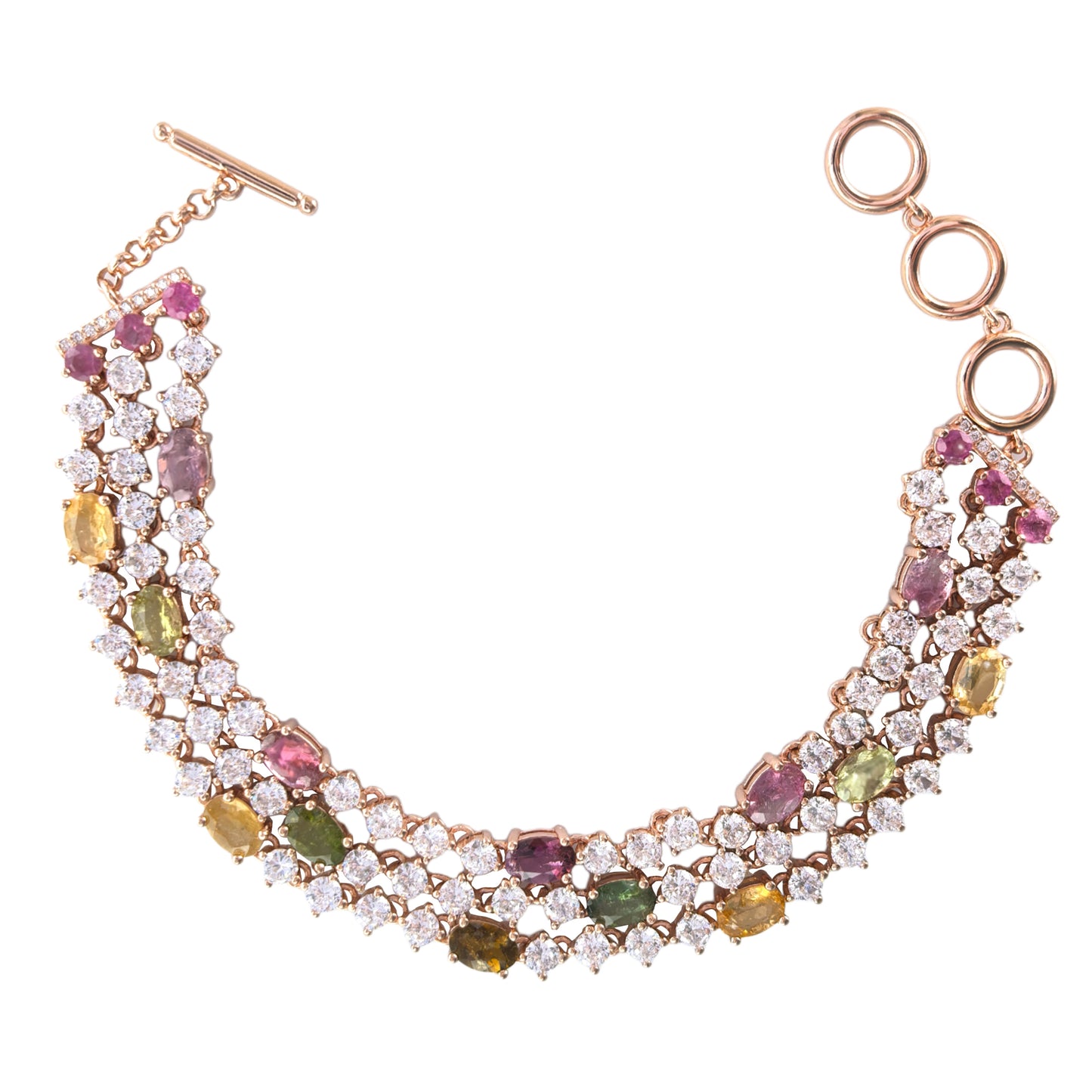 Noble Rose Gold Plated 925 Silver Jewelry Natural Tourmaline Bracelet