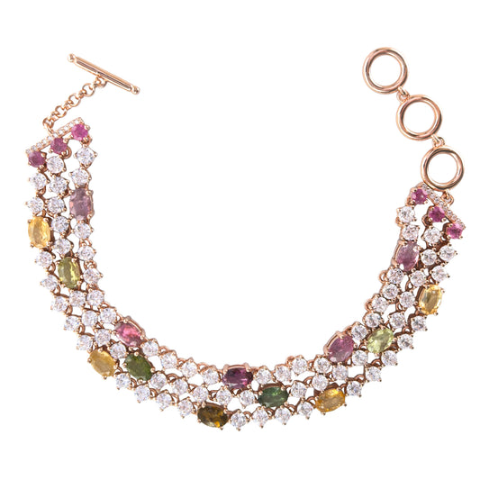 Noble Rose Gold Plated 925 Silver Jewelry Natural Tourmaline Bracelet