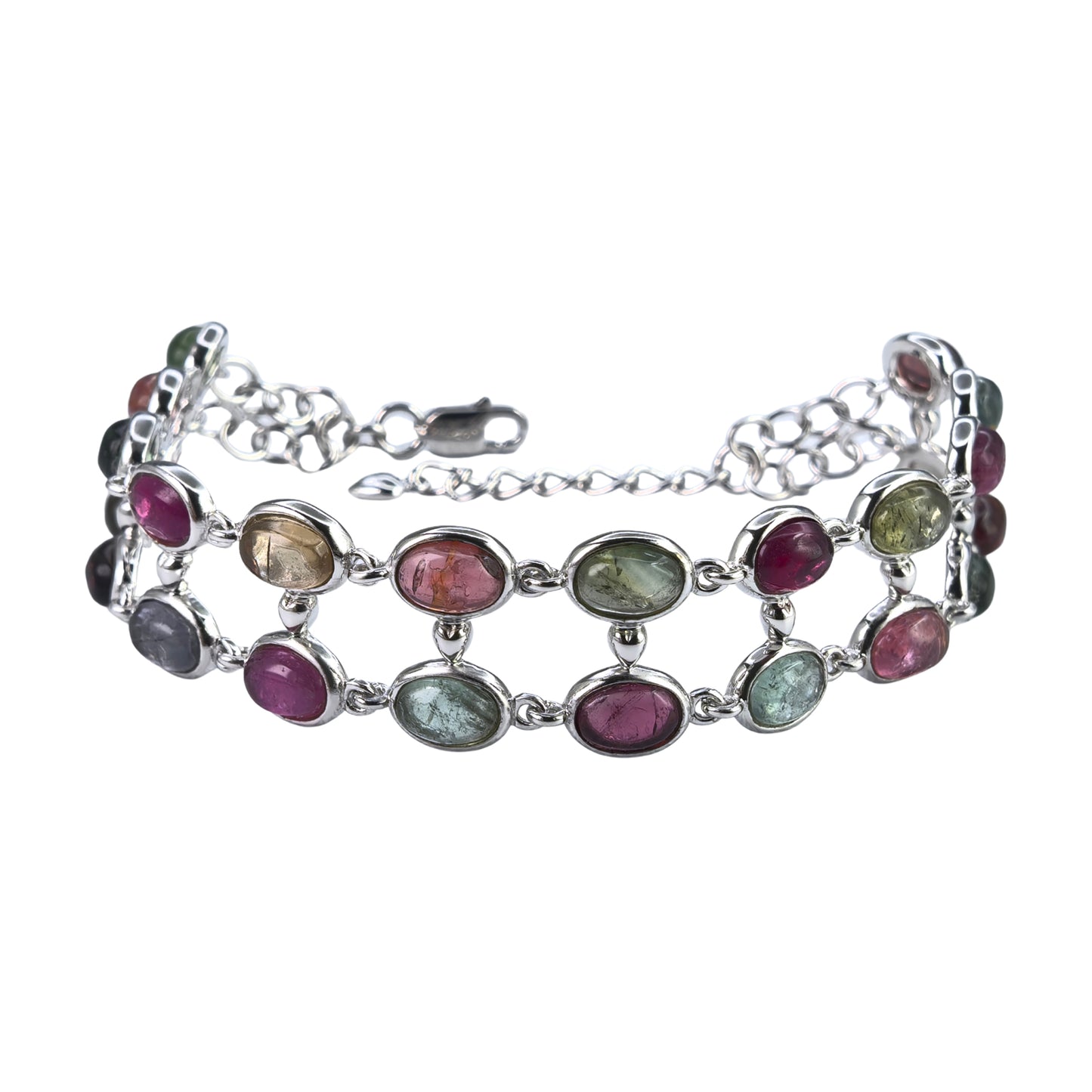 Luxurious Rhodium Plated Silver 925 Jewelry Natural Tourmaline Bracelet