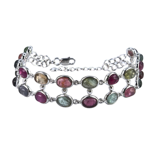 Luxurious Rhodium Plated Silver 925 Jewelry Natural Tourmaline Bracelet