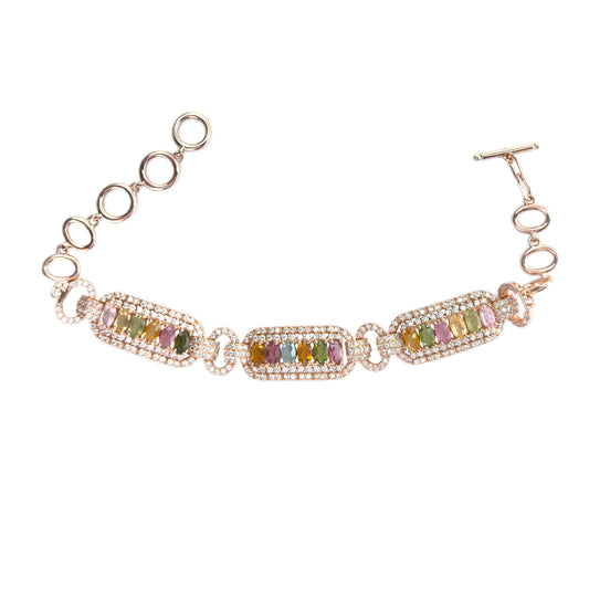 Precious Rose Gold Plated Silver 925 Jewelry Natural Tourmaline Bracelet