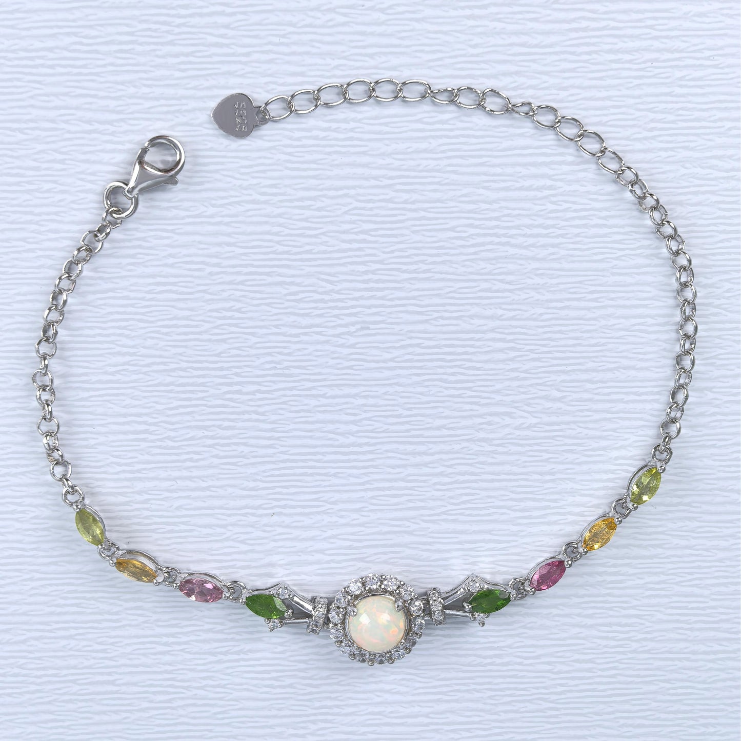 Exquisite Rhodium Plated Silver 925 Jewelry Natural Opal Bracelet
