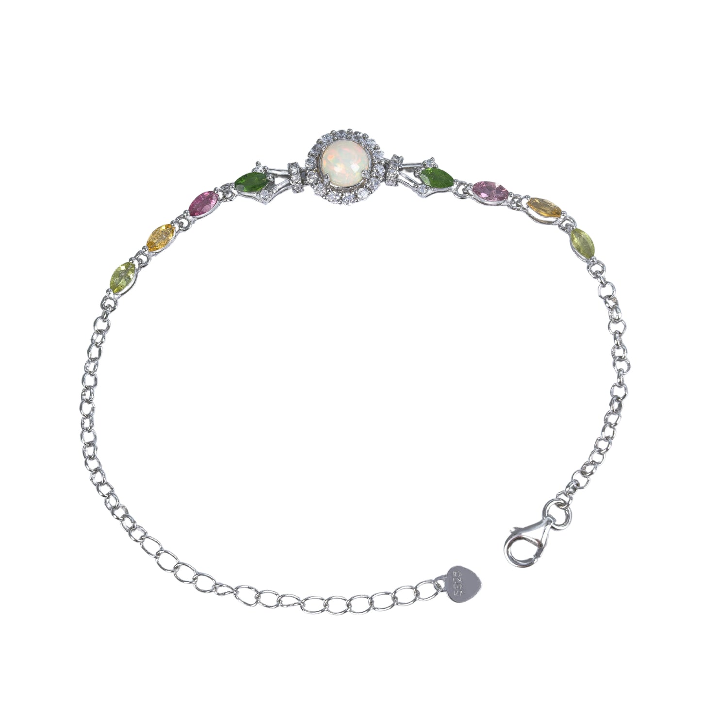 Exquisite Rhodium Plated Silver 925 Jewelry Natural Opal Bracelet