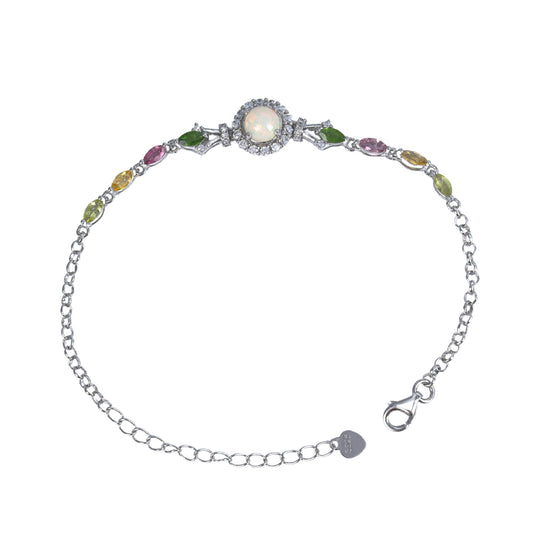 Exquisite Rhodium Plated Silver 925 Jewelry Natural Opal Bracelet