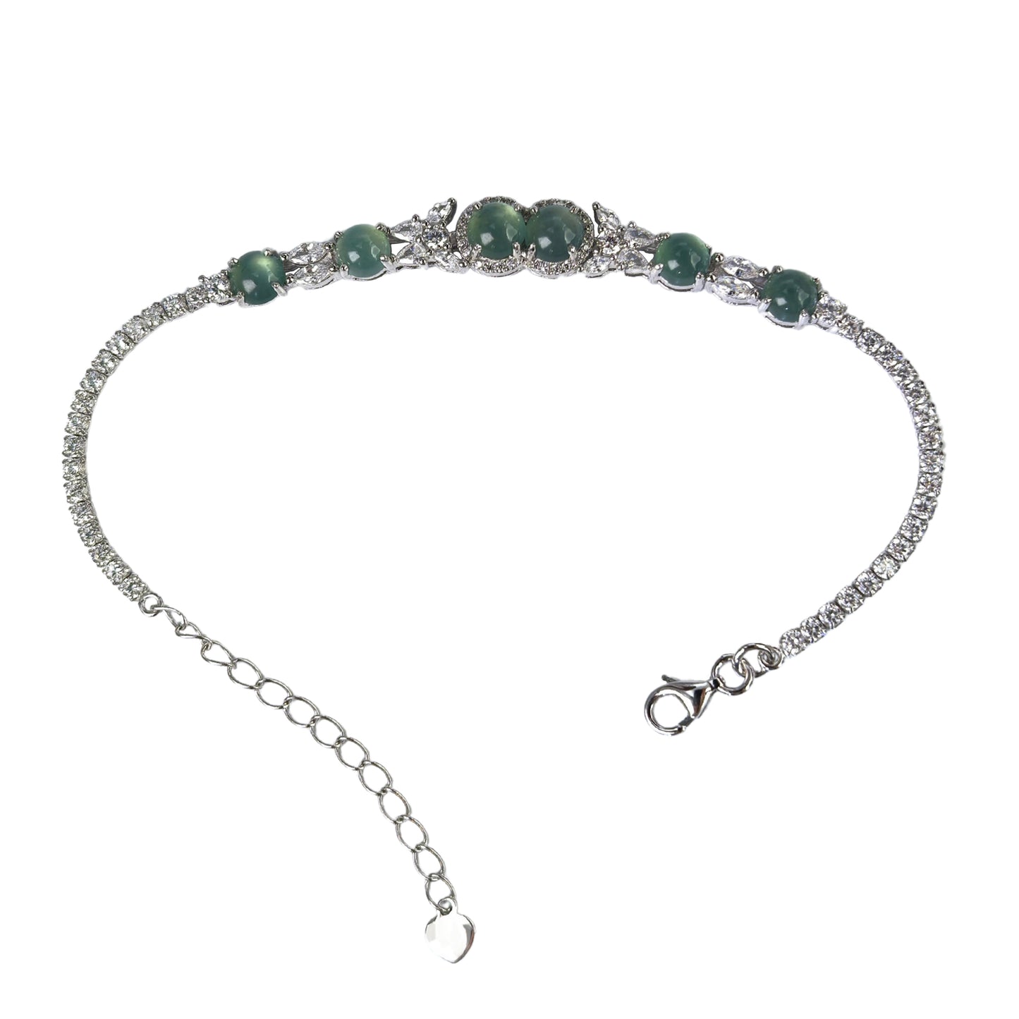 Elegant Rhodium Plated Silver 925 Jewelry Natural Jadeite Bracelet