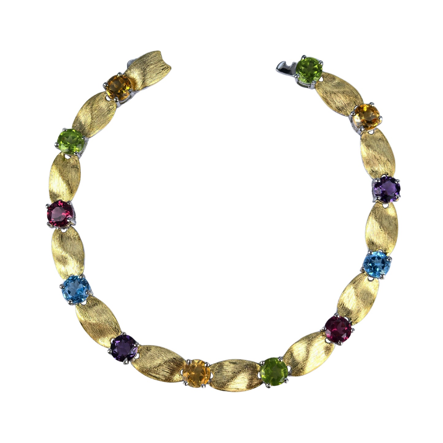 Noble Rhodium and Gold Plated 925 Sterling Silver Multiple Natural Gemstone Bracelet