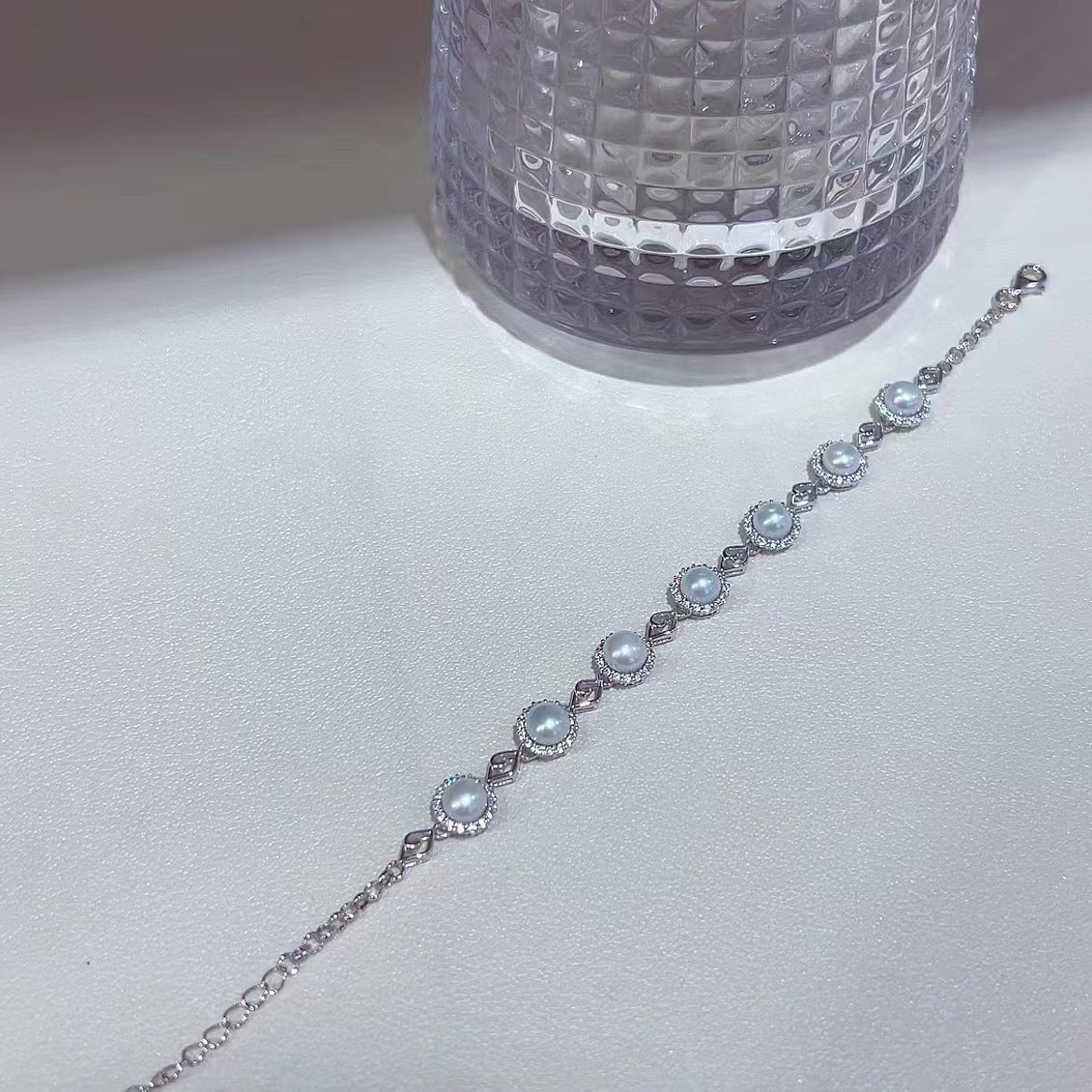 Precious Rhodium Plated 925 Sterling Silver Freshwater Pearl Bracelet