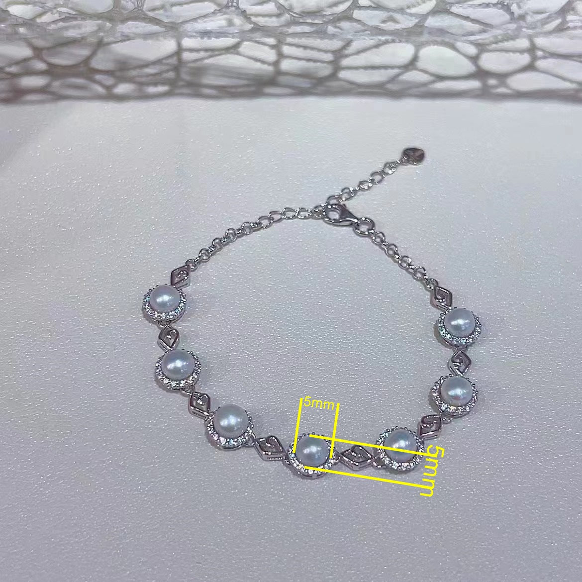 Precious Rhodium Plated 925 Sterling Silver Freshwater Pearl Bracelet